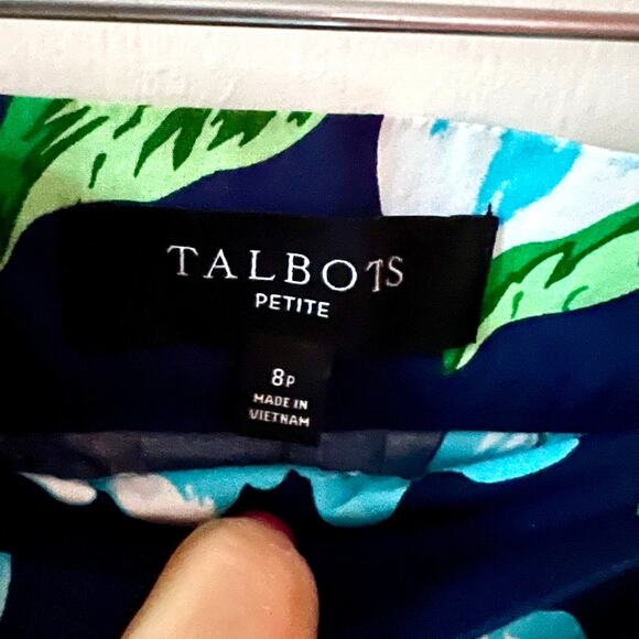 Talbots Cotton Floral Midi Skirt Navy Aqua Green SZ 8P - Picture 3 of 6